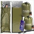 Wallaby 2-Pack Emergency Mylar Sleeping Bags with Nylon Pouches, Whistle Pull & Paracord with Carabiners, Free Survival Guide – Hiking, Survival (Green)