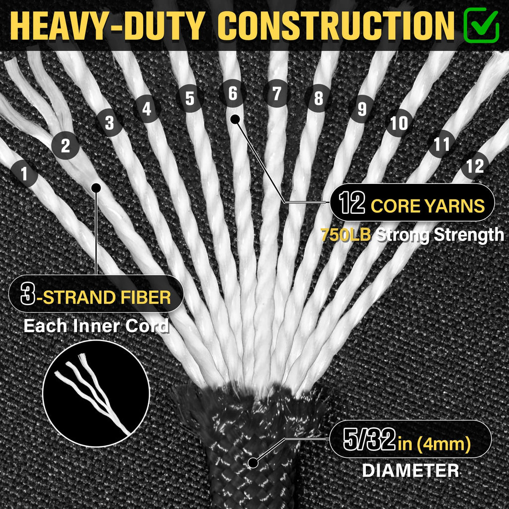 TRIBERION Paracord Rope 750 lb - 1000ft / 500ft / 200ft / 100ft 5/32" Parachute Cord 4MM 12-Strand para Cord - Heavy Duty Spool String for Survival,Camping Gear, Survival Bracelet, Clothesline