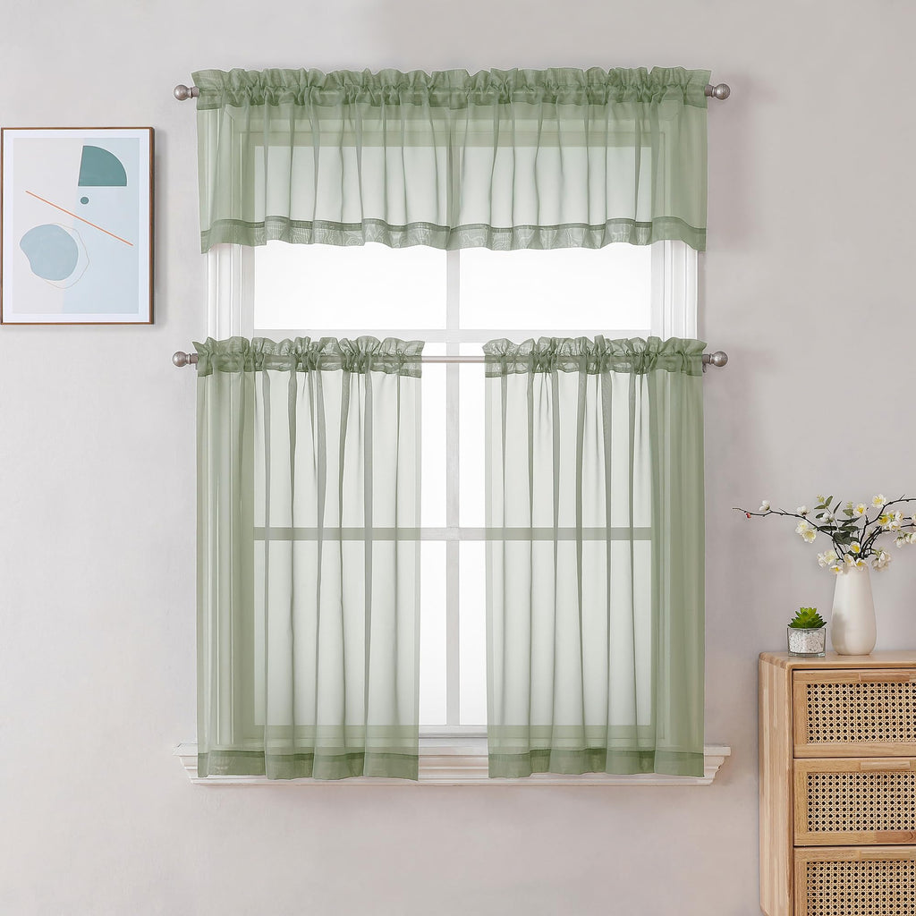 Sheer Curtains Tiers 42W x 24L Inches 2 Pieces Set