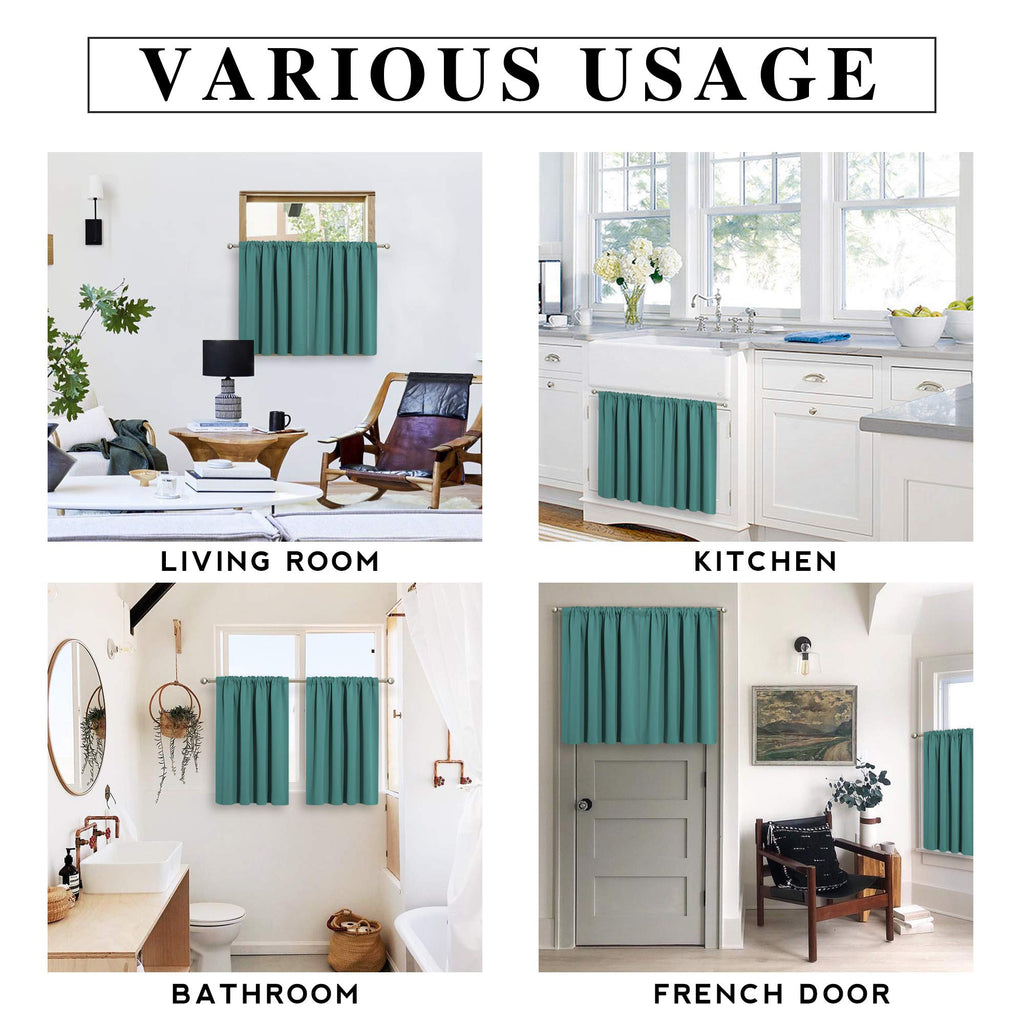 Short Teal Blackout Curtains for Small Bedroom Kitchen Cafe Window