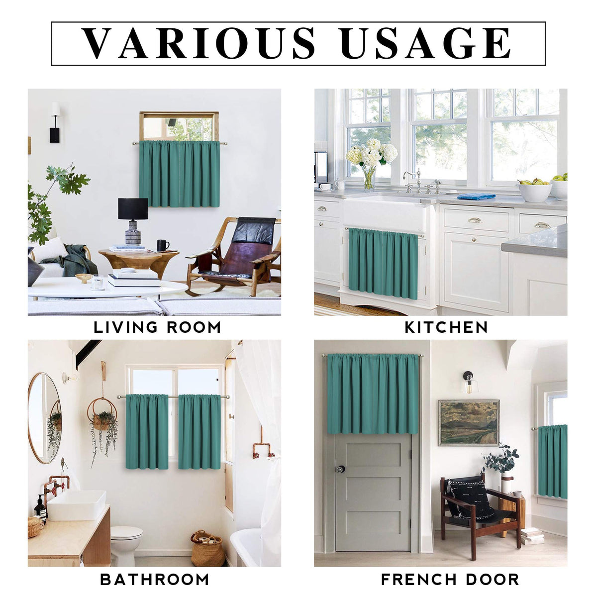 Short Teal Blackout Curtains for Small Bedroom Kitchen Cafe Window
