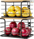 2 Pack Potato and Onion Storage Bin,Stackable Pantry Organizers and Storage with PP Liner and Bamboo Top,Kitchen Storage Organization Counter Basket for Fruits,Produce,Vegetable, Black