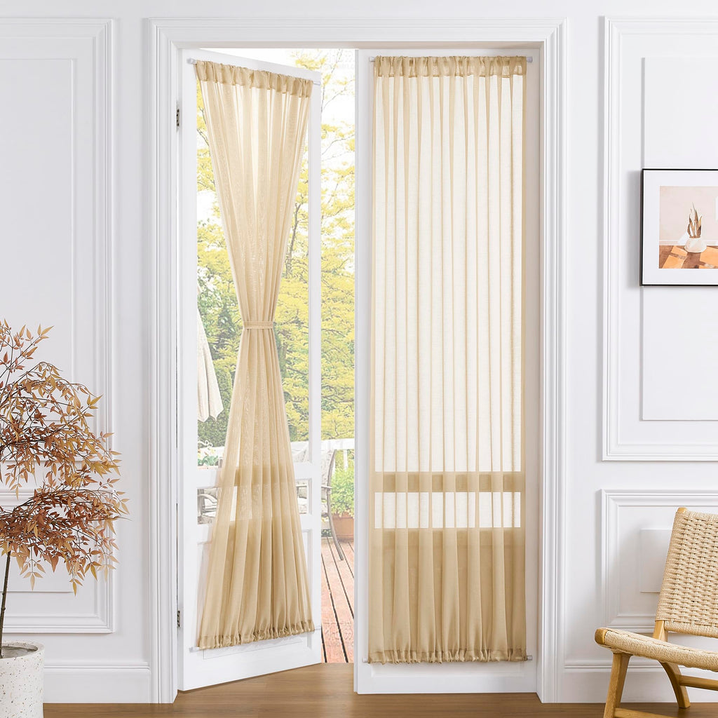 Sheer Door Curtain Closet Linen Textured Curtains Sheer Doorway Light Filtering Voile Patio Glass Doors Rod Pocket Curtain French Door