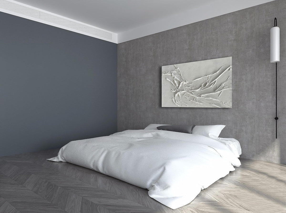 Hand Painted White Texture Abstract Art Painting Minimalist Art Home Office Hallway Wall Decoration Oil Painting 24x36 inches