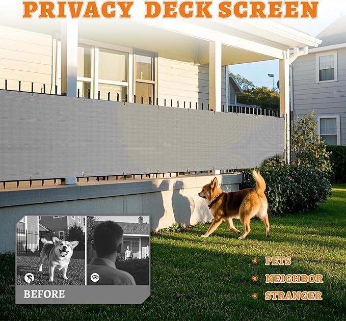 2.5' x 57' Balcony Privacy Screen Fence Cover with Zip Ties Grommets for Apartment Patio Porch Deck Backyard Outdoor (Gray)