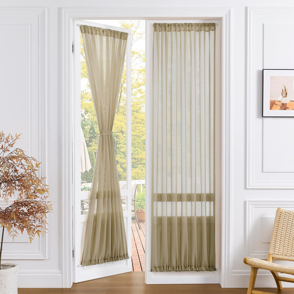 Sheer Door Curtains Closet Linen Textured Curtains Sheer Doorway Light Filtering Voile French Doors Rod Pocket Curtain Patio Glass Door