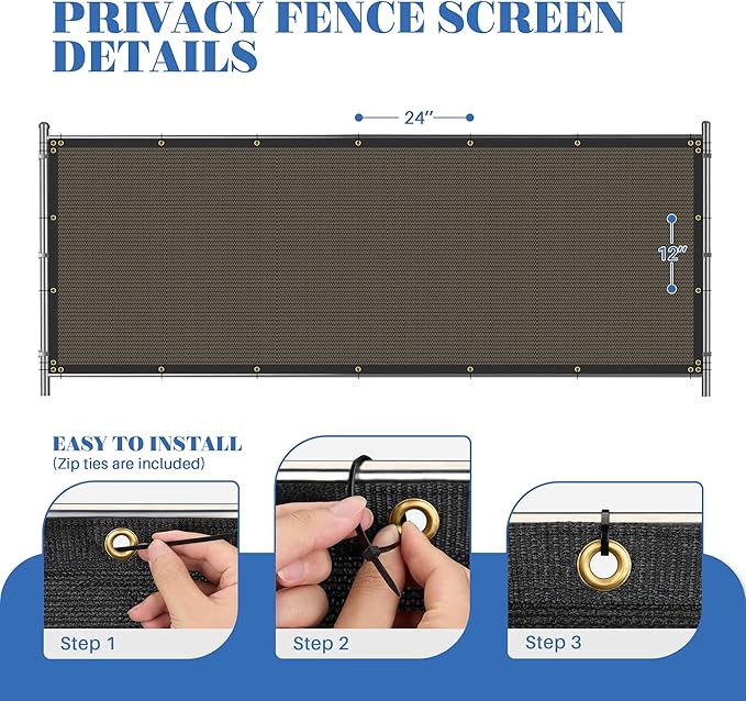 ECOOPTS 4'x261' Privacy Fence Screen Windscreen with Copper Grommets, Fit for Commercial Fence and Residential Garden Outdoor 90% UV Blockage, Cable Zip Ties Included (Brown)