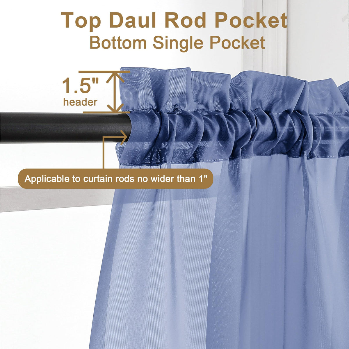 Sheer Royal Blue Curtains 90 inches Long 2 Panels (2 Count)