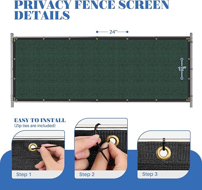ECOOPTS 4'x51' Privacy Fence Screen Windscreen with Copper Grommets, Fit for Commercial Fence and Residential Garden Outdoor 90% UV Blockage, Cable Zip Ties Included (Green)