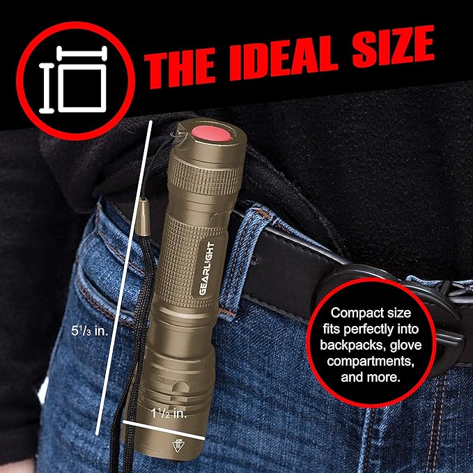 GearLight TAC LED Flashlight Pack - 2 Super Bright, Compact Tactical Flashlights with High Lumens for Outdoor Activity & Emergency Use - Gifts for Men & Women - Desert Tan