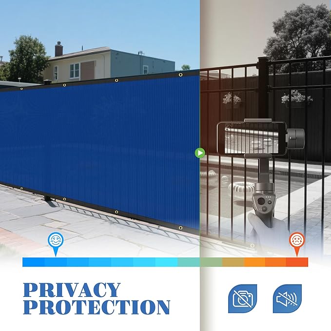 ECOOPTS 4'x201' Privacy Fence Screen Windscreen with Copper Grommets, Fit for Commercial Fence and Residential Garden Outdoor 90% UV Blockage, Cable Zip Ties Included (Blue)