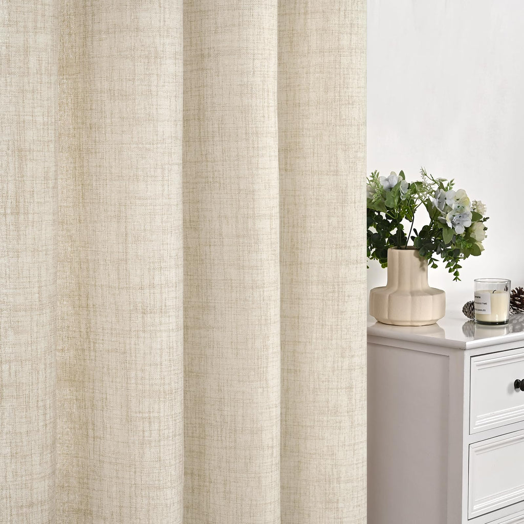 Linen Semi Sheer Curtains 45 Inch Length 2 Panels Set Rod Pocket (2 Count)