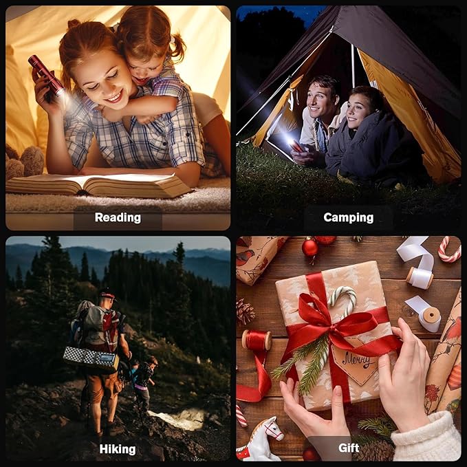 RECHOO LED Flashlight 2 Pack Red, Tactical Flashlights High Lumens with 3 Modes, Pocket Small Flash Light, Waterproof Zoomable Flashlights for Home Emergency, Camping Essentials (Battery Included)