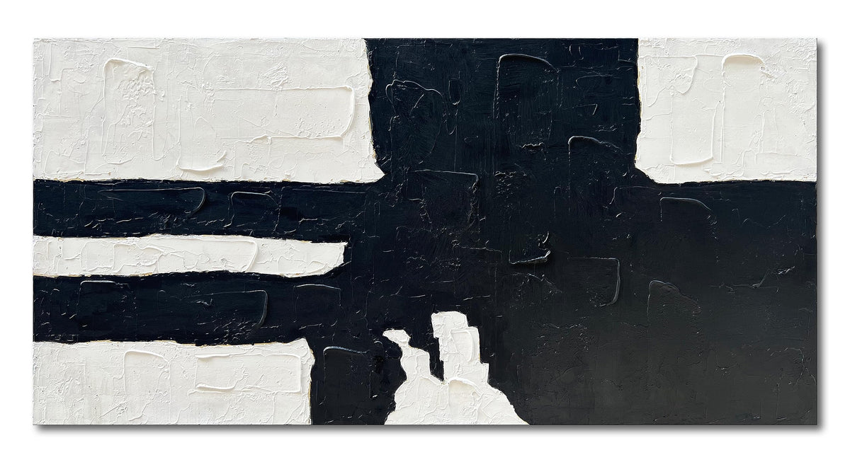 Hand Painted Black and white minimalist style abstract art painting for large