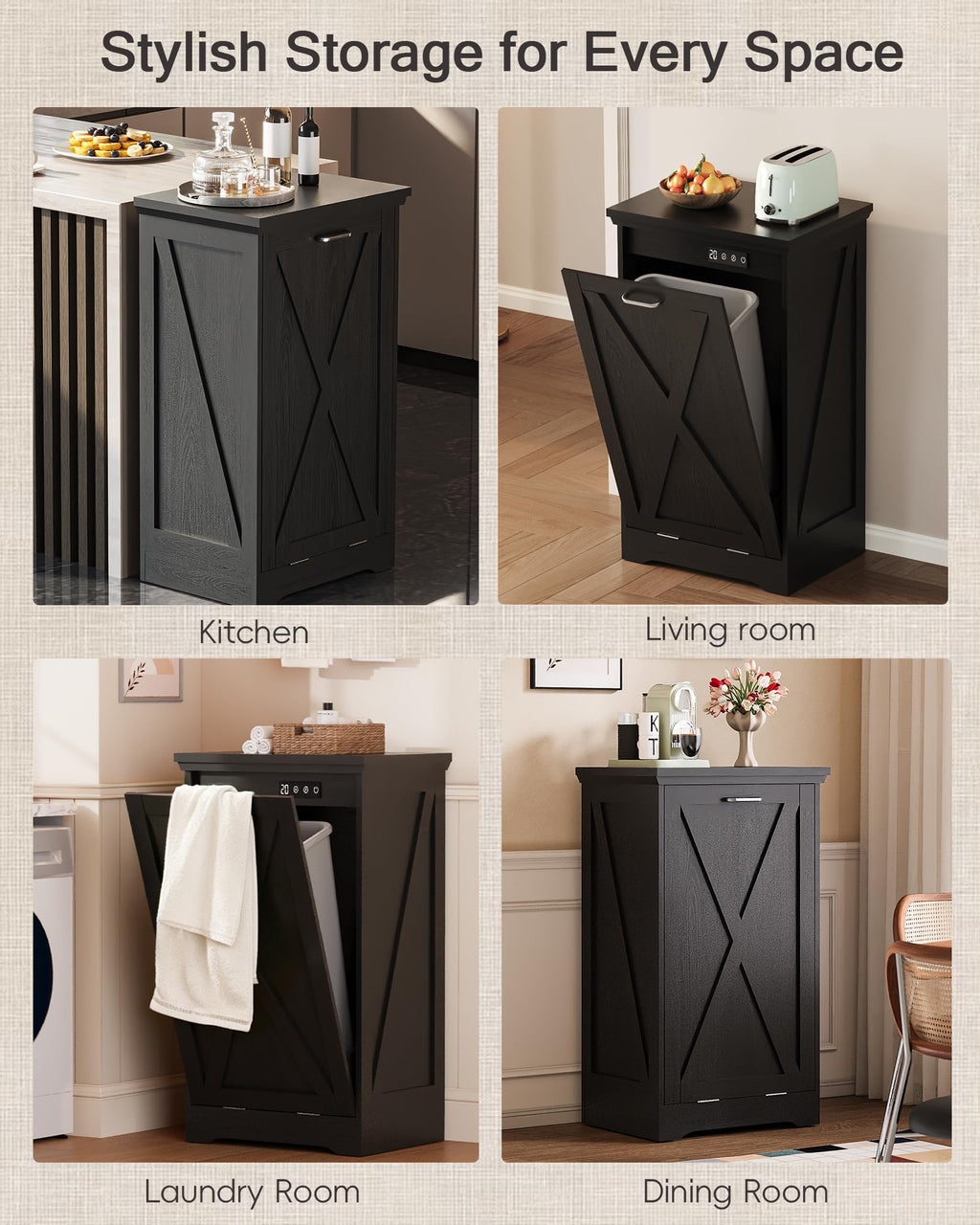 Single 13 Gallon Tilt Out Trash Can Cabinet with Deodorising Function