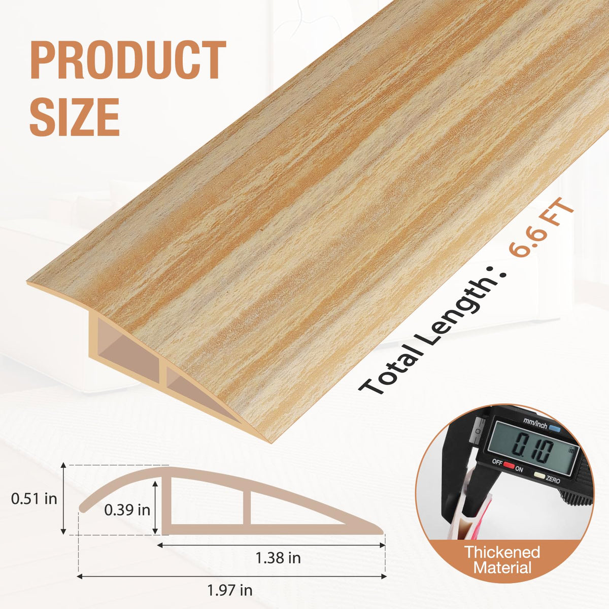 Floor Transition Strip Self Adhesive Vinyl Door Threshold Strip (6.6 Foot)