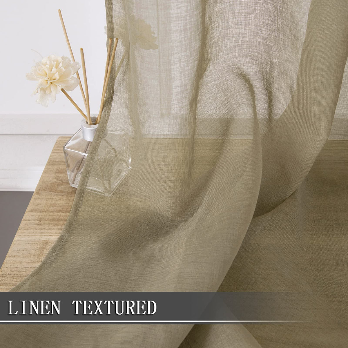 Sheer Curtain Linen Textured Living Room Curtains Sheer Light Filtering Rod Pocket Voile Curtain for Bedroom
