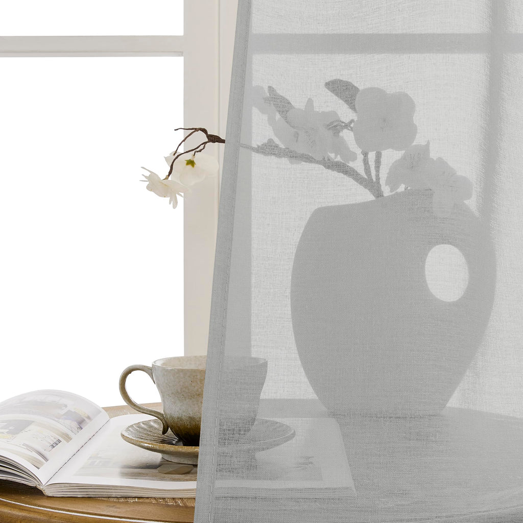 Sheer Door Curtain Closet Linen Textured Curtain Sheers Doorway Light Filtering Voile French Door Rod Pocket Curtains Patio Glass Doors