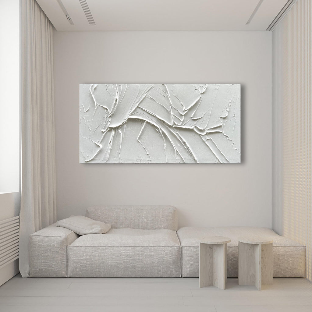 Hand Painted Thick Texture White Minimalist Oil Painting 30x60 Inch Large Contemporary Art Oil Painting
