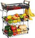 ANTOPY 3 Tier Fruit Basket with 2 Banana Hangers, Countertop Fruit Vegetable Basket Bowl for Kitchen Counter Metal Mesh Basket Fruits Stand Produce Holder Organizer for Onion Potato Bread Snack Veggie