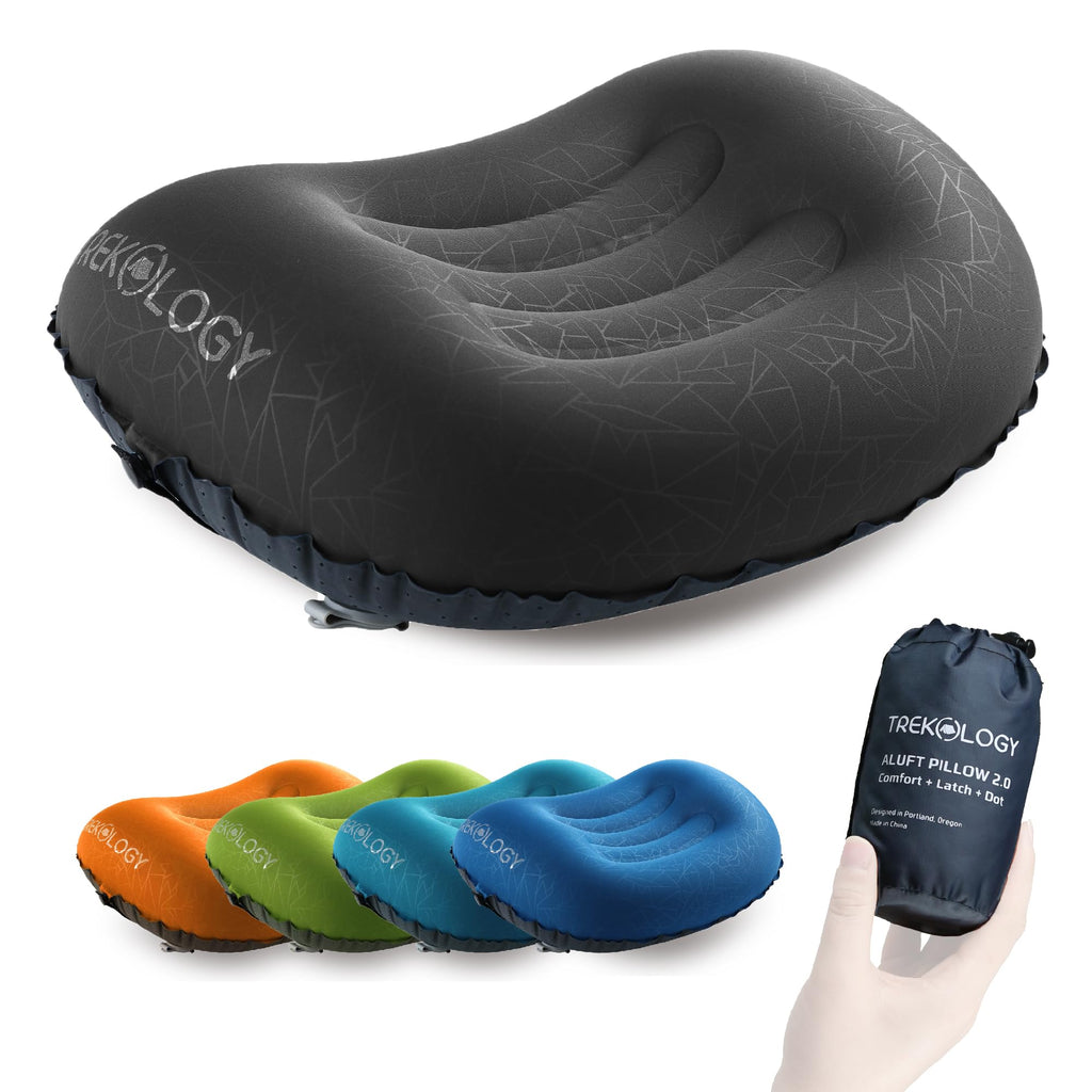 TREKOLOGY Ultralight Inflatable Camping Travel Pillow - ALUFT 2.0 Compressible, Compact, Comfortable, Ergonomic Inflating Pillows for Neck & Lumbar Support While Camp, Hiking, Backpacking