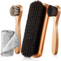 4 Pcs Horsehair Shine Shoes Brush Kit Polish Dauber Applicators Cleaning Leather Shoes Boots Care Brushes Suede Cleaner Brush with Microfiber Shoe Cloth (3 Count)