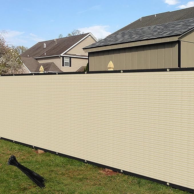ECOOPTS 4'x228' Privacy Fence Screen Windscreen with Copper Grommets, Fit for Commercial Fence and Residential Garden Outdoor 90% UV Blockage, Cable Zip Ties Included (Beige)