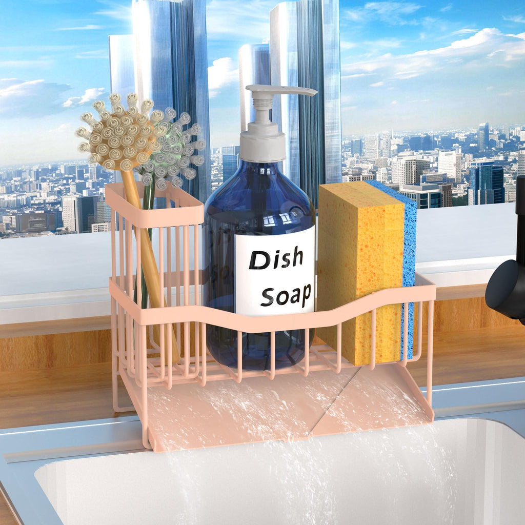 Maifan Sink Caddy Sponge Holder for Kitchen with Brush Holder and Stainless Steel Self Drain Tray