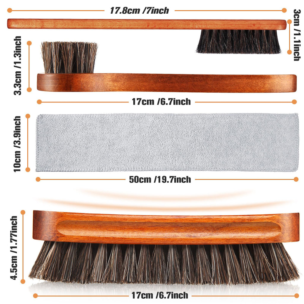 4 Pcs Horsehair Shine Shoes Brush Kit Polish Dauber Applicators Cleaning Leather Shoes Boots Care Brushes Suede Cleaner Brush with Microfiber Shoe Cloth (3 Count)