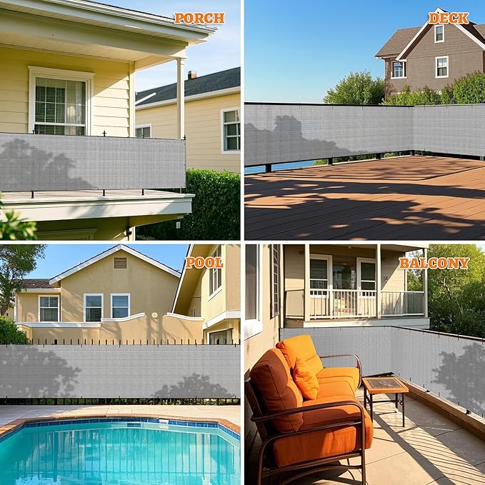 2.5' x 130' Balcony Privacy Screen Fence Cover with Zip Ties Grommets for Apartment Patio Porch Deck Backyard Outdoor (Gray)