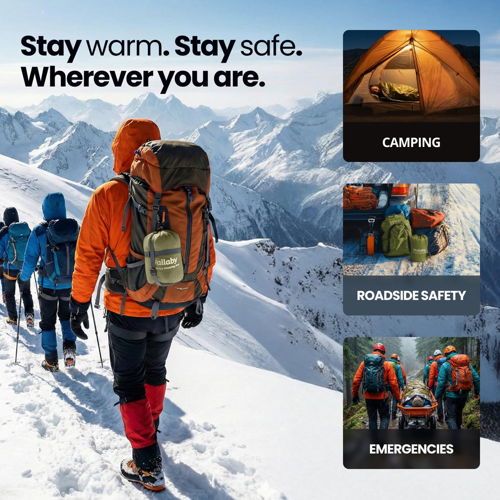 Wallaby 2-Pack Emergency Mylar Sleeping Bags with Nylon Pouches, Whistle Pull & Paracord with Carabiners, Free Survival Guide – Hiking, Survival (Green)