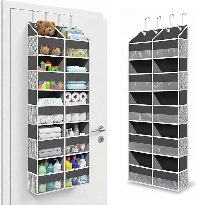 10-Pocket Over the Door Organizer with Heavy-Duty 600D Oxford Fabric, Upgraded Hooks with Silicone Protectors for Dorm, Closet Storage, Bedroom, Bathroom