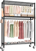 Rolling Clothes Rack Heavy Duty, Free Standing Garment Rack with Wheels, Portable Closet Rack, Closet Organizer System with 35.4" W x 15.7" D x 76" H, Max Load 500Lbs (Black)