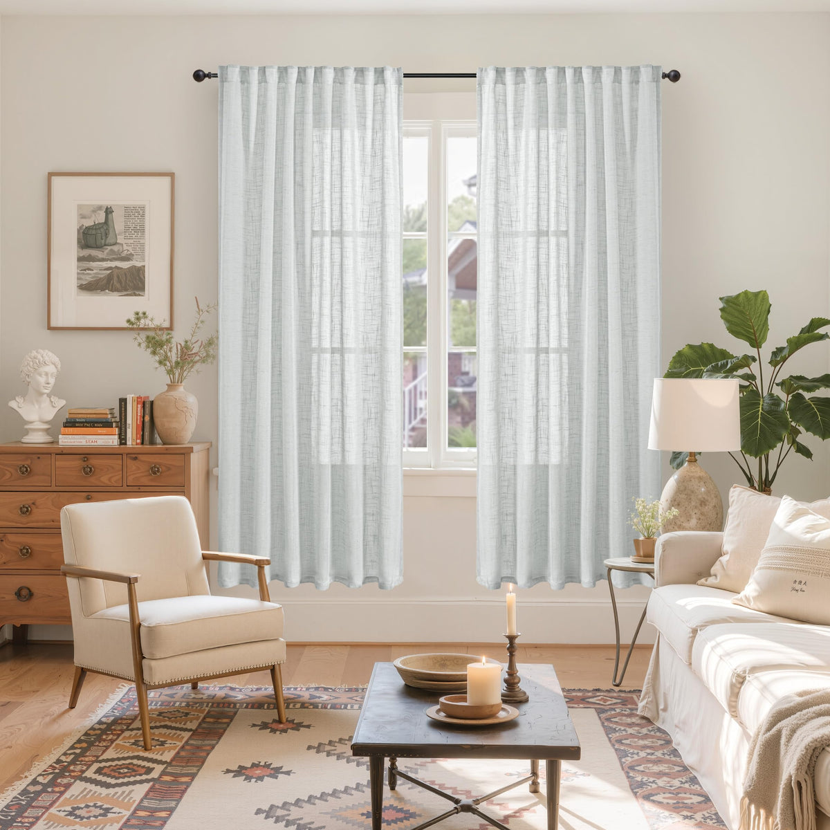 Grey Linen Curtains 72 Inch Length for Living Room (2 Count)