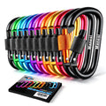 10 Pack Aluminum D Ring Key Rings Hiking Clips Locking Carabiner for Hiking Camping Fishing and Outdoor Use，Clips with Screw Gate Multicolored