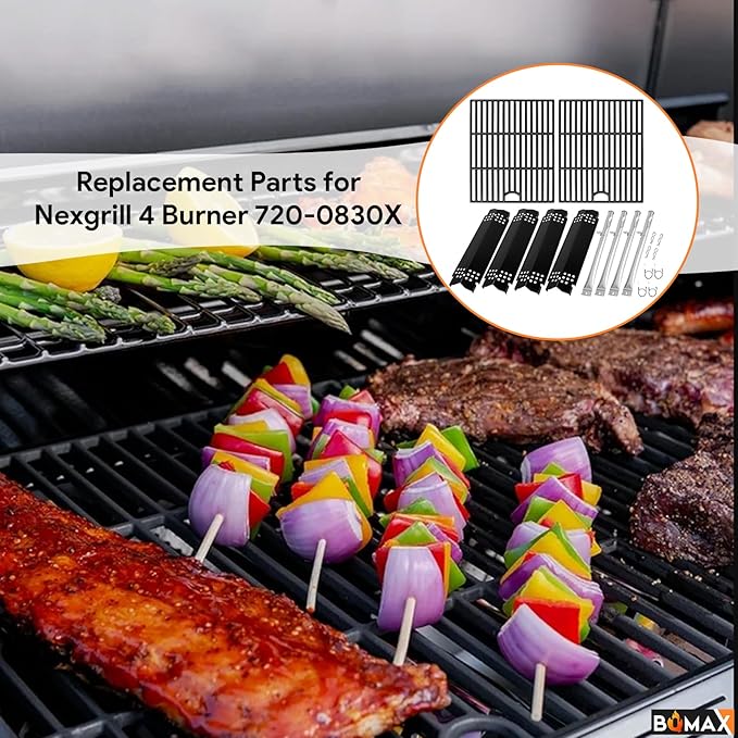 BQMAX Grill Replacement Parts for Nexgrill 4 Burner 720-0830X, Grill Grate, Grill Burner and Heat Plates for Nexgrill Replacement Parts, Grill Parts Kit for Nexgrill 720-0830X Replacement Parts