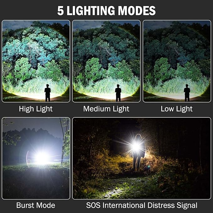 Rechargeable Flashlights High Lumens, 4 Pack 99,000 Lumens Led Flashlights with 5000ɱAh ?attery, Waterproof Powerful Flash Light Multifunctional Flashlights for Home Camping Hiking
