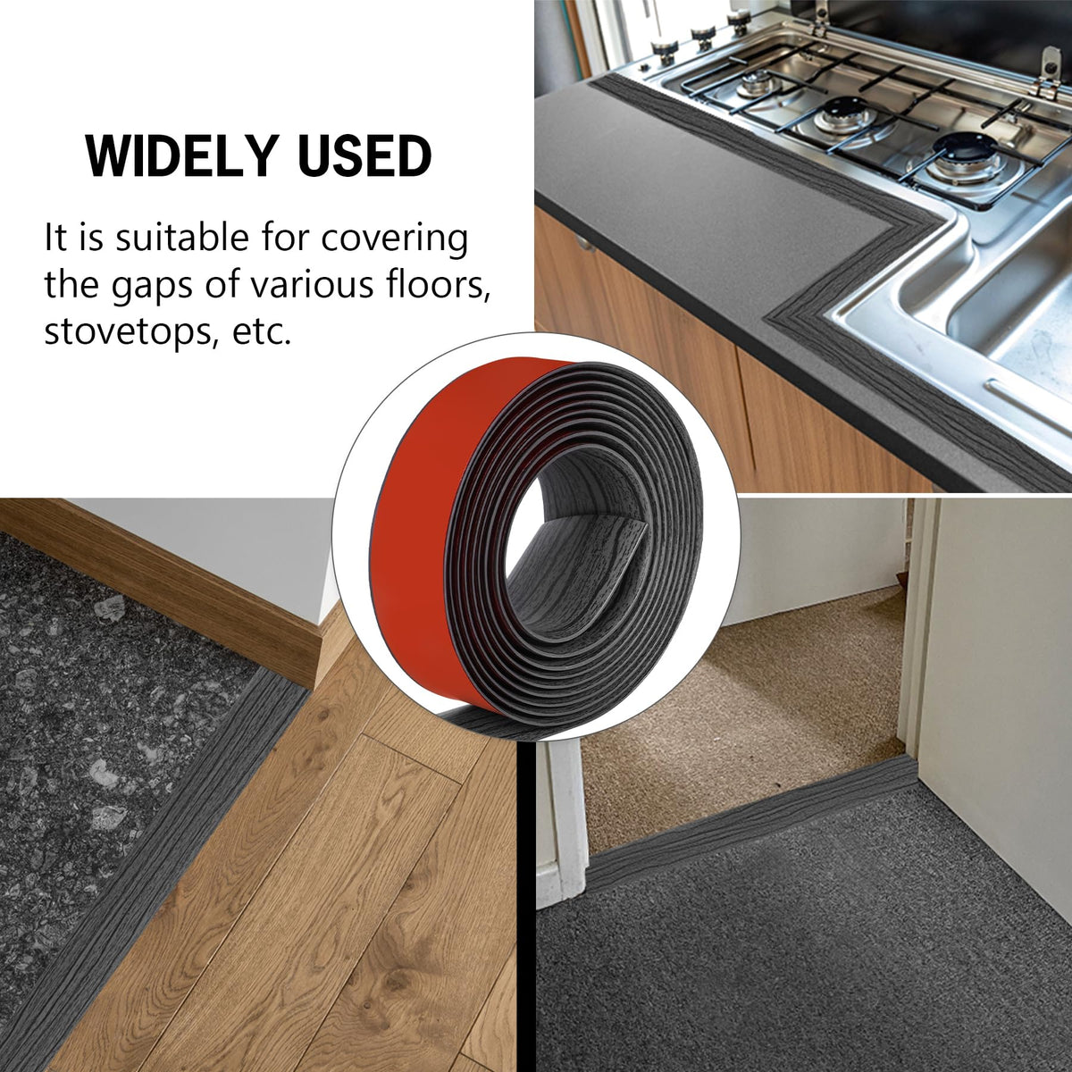 5Ft Floor Transition Strip Self Adhesive Vinyl Cover Floor Strip Flat Divider Transition Strip Wood Grain Design for Laminate Floor Gaps and Doorway Transitions (5 Foot)