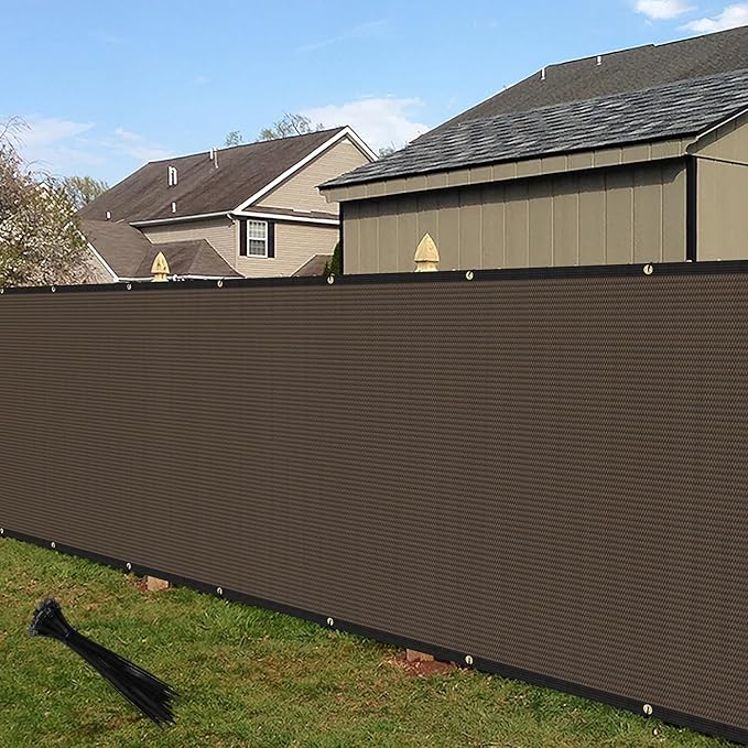 ECOOPTS 4'x8' Privacy Fence Screen Windscreen with Copper Grommets, Fit for Commercial Fence and Residential Garden Outdoor 90% UV Blockage, Cable Zip Ties Included (Brown)