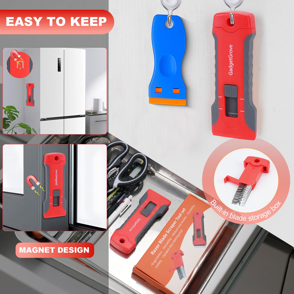 Razor Blade Scraper with 2 Pcs Plastic Scraper