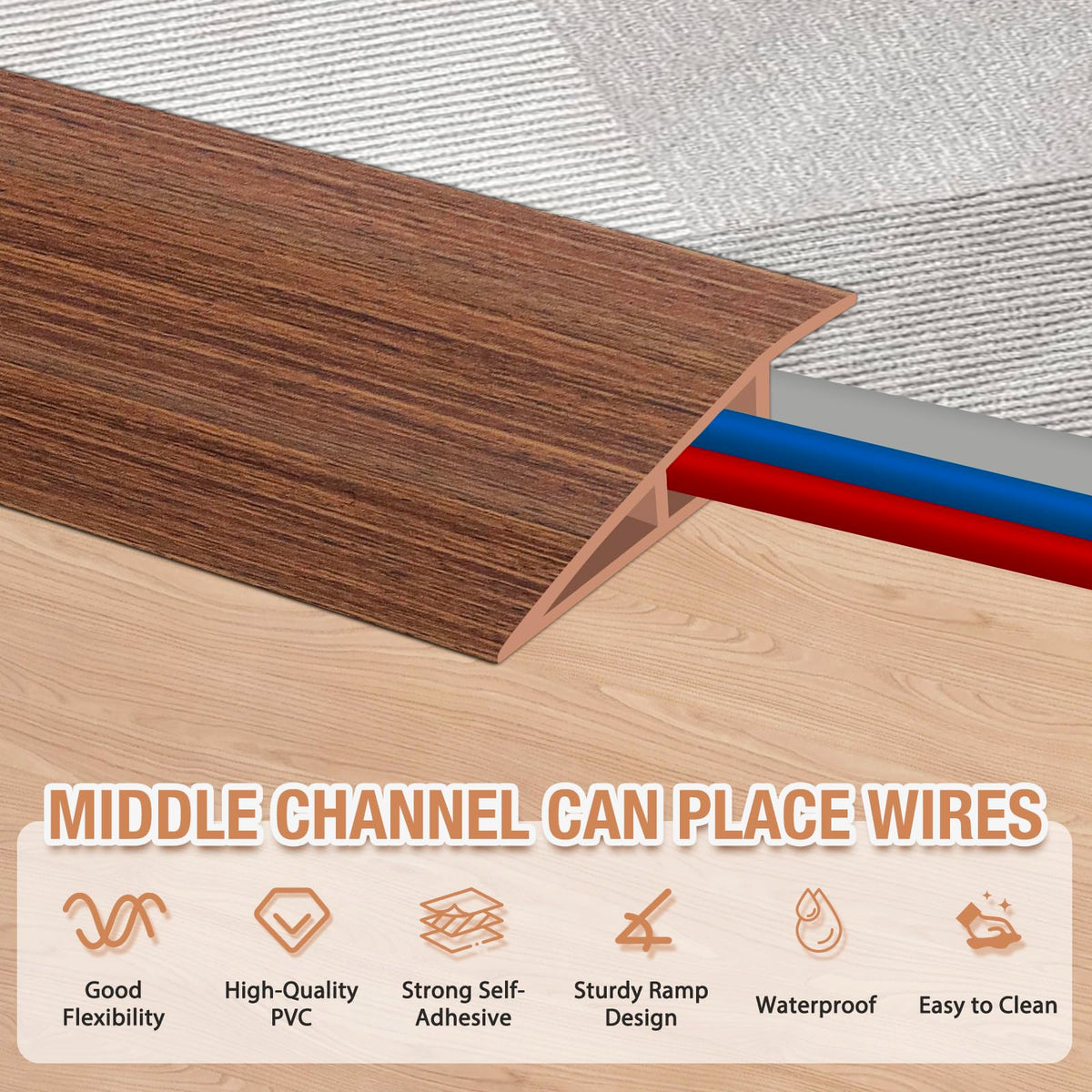 Floor Transition Strip Self Adhesive Vinyl Door Threshold Strip (3.3 Foot)