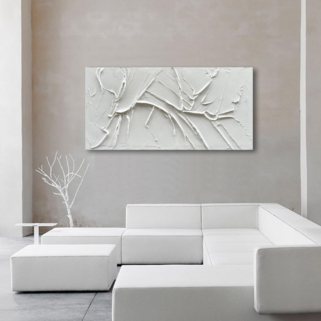 Hand Painted Thick Texture White Minimalist Oil Painting 30x60 Inch Large Contemporary Art Oil Painting