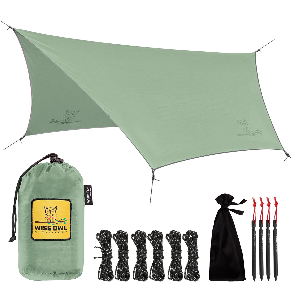 Wise Owl Outfitters Hammock Rain Fly – Waterproof Camping Tarp Cover with Tent Stakes & Carry Bag, Ultralight Shelter for Backpacking & Outdoor Shade