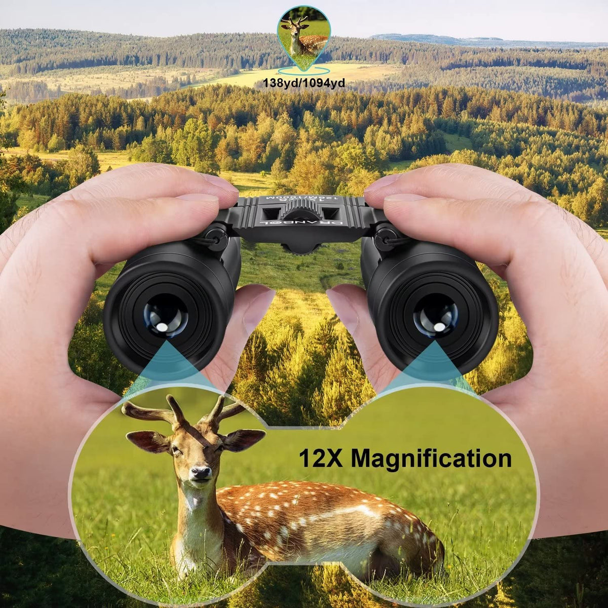 DRANBOL 12X25 Mini Pocket Binoculars for Adults Kids, Small Compact Binoculars for Bird Watching, Opera Concert