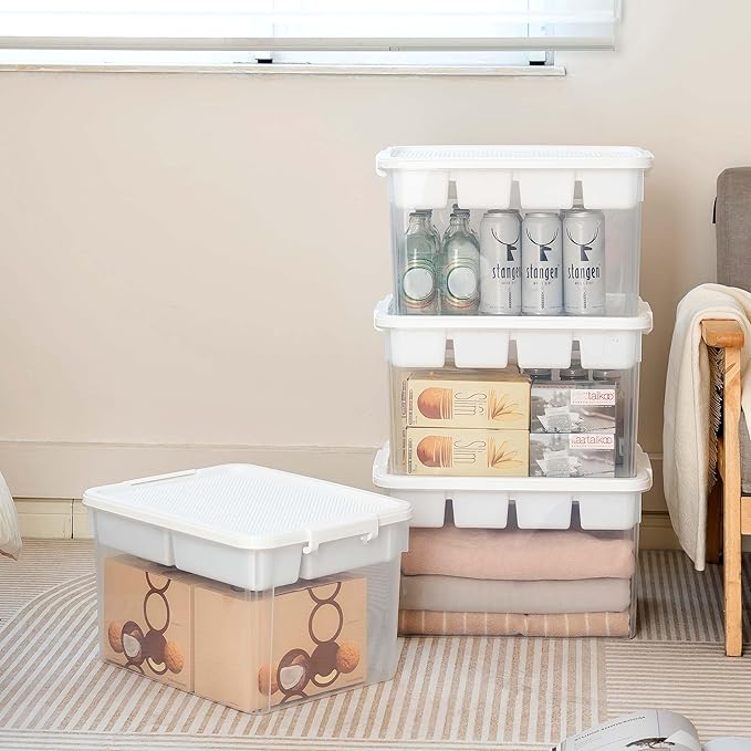 Citylife 32 QT Stackable Storage with Building Baseplate Lid and Removable Tray Tool Box Organizer Storage Bins with Lids for Organizing Bead, Tool, Sewing