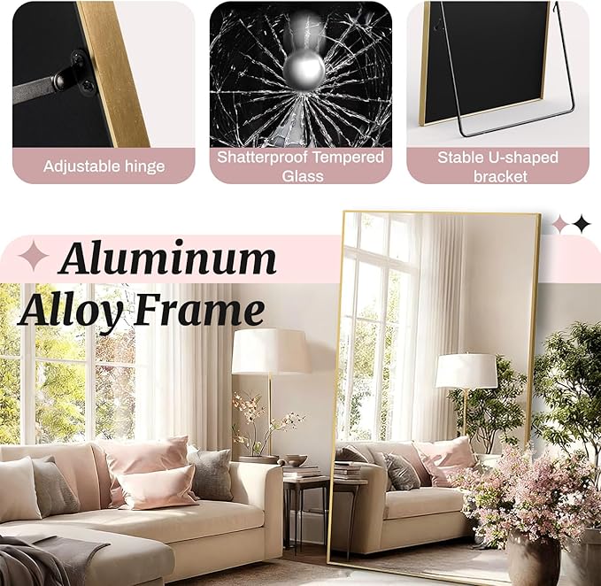 EOGOW 71" x 31" Full Body Mirror,Tempered Glass Shatterproof Full Length Mirror with Stand, Hanging, Wall Mounted Leaning for Bedroom Living Room Entryway