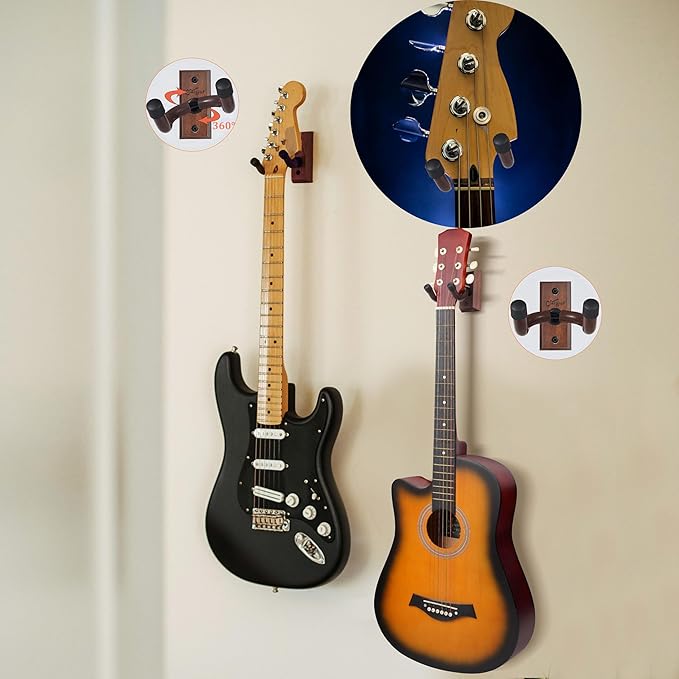 SNIGJAT Guitar Wall Mount 2 Pack, Guitar Hanger Wall Hook Holder Stand with Screws, Hardwood Mount Hanger for Acoustic Bass,Banjo, Mandolin