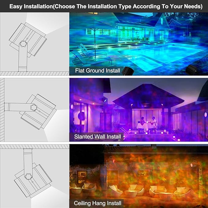 Ocean Wave Projector Light, 150W RGBW Color Changing Water Wave Light, LED Water Ripple Effect or Flame Fire Effect, Use for Ceiling, Wall, Garden, Party, Holiday