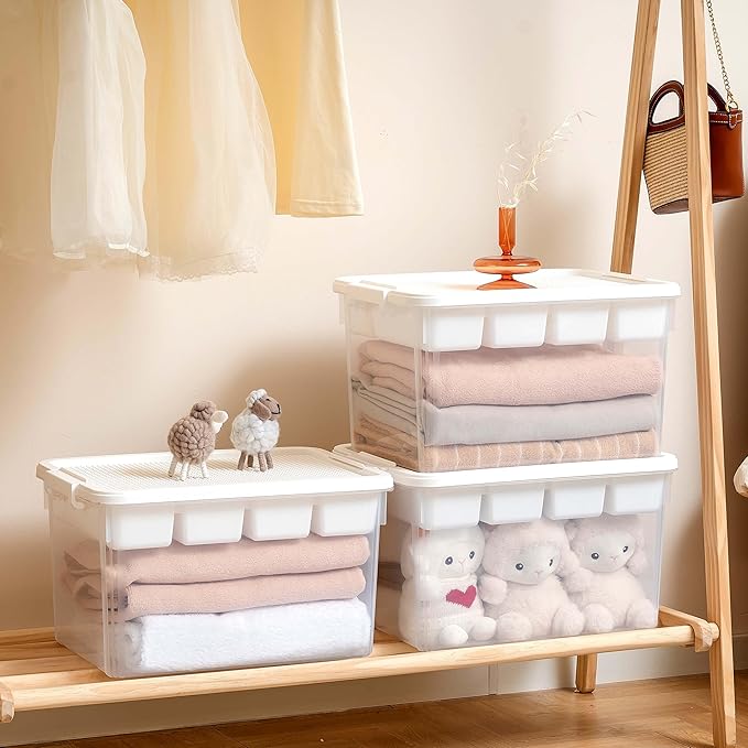Citylife 32 QT Stackable Toy Storage with Building Baseplate Lid and Removable Tray Tool Box Organizer Storage Bins with Lids for Organizing Bead, Tool, Sewing, 4 Packs
