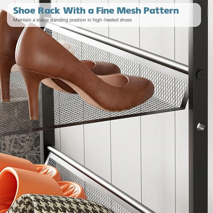 Shoe Rack，4 Tier Shoe Storage Organizer，Sturdy Shoe Shelf,Boot Rack with a Fine Mesh Shelves，for Entryway, Living Room, Hallway，Small Space,11.8 x 16.5 x 27.9 Inches,Brown